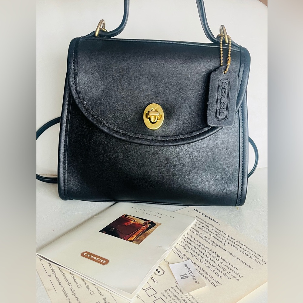 New Never Used Vintage Coach Regina Top Handle Crossbody Bag 9983 Black Leather